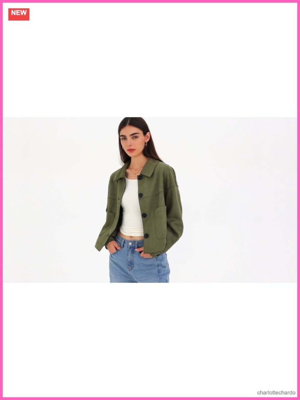 Faux Suede Lightweight Cropped Jacket with Patch Pockets - Picture 5 of 6